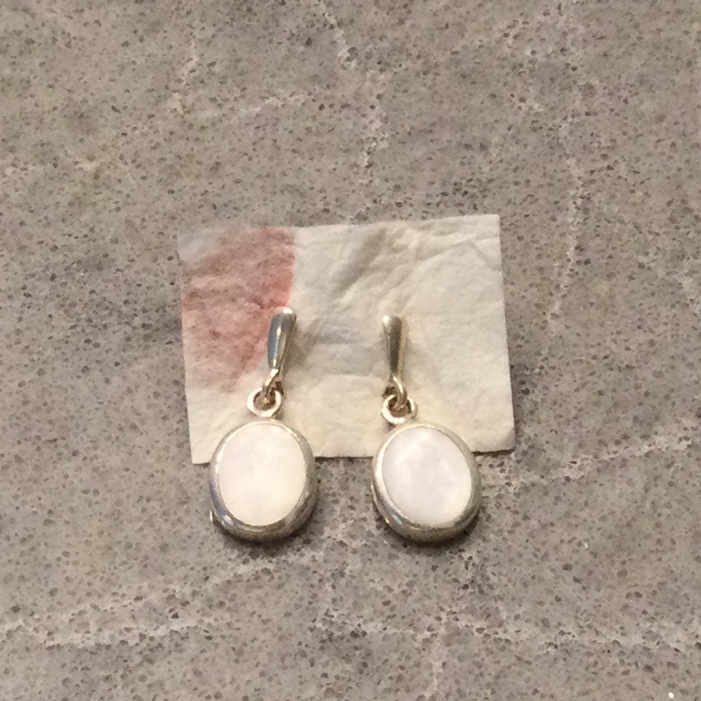925 Sterling Silver white oval drop earrings, 1” drop